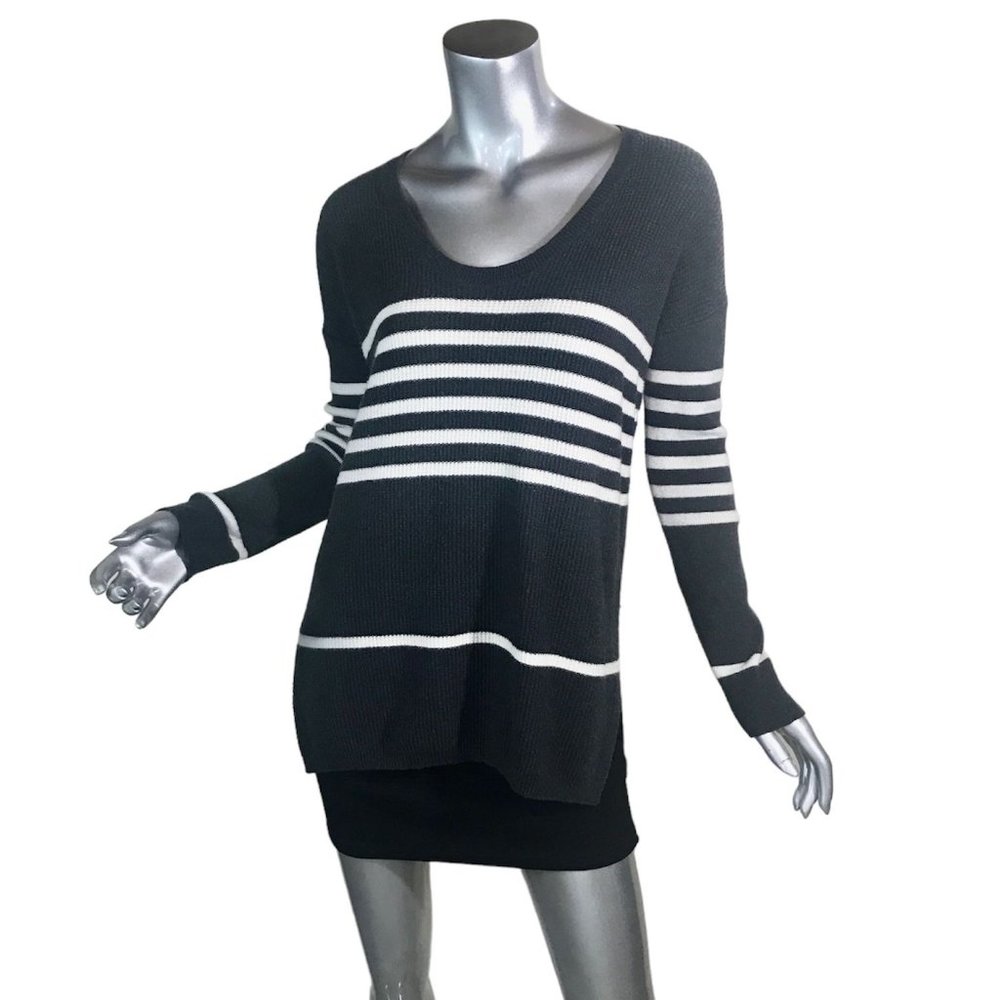 GAP Small Women's Dark Grey, White Striped Scoop Neck Tunic Sweater Wool Blend
